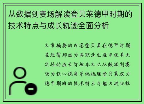 从数据到赛场解读登贝莱德甲时期的技术特点与成长轨迹全面分析